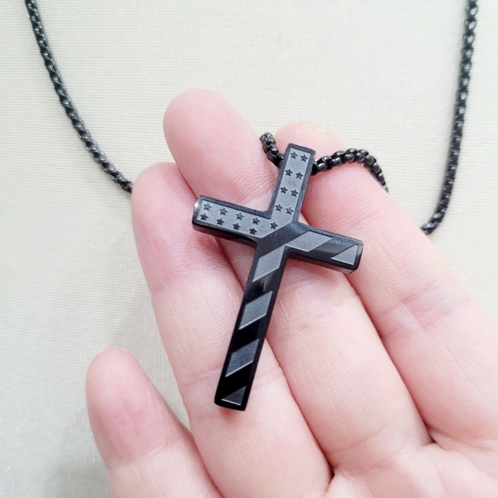 Brand New Stainless Steel Titanium Black Cross Necklace
